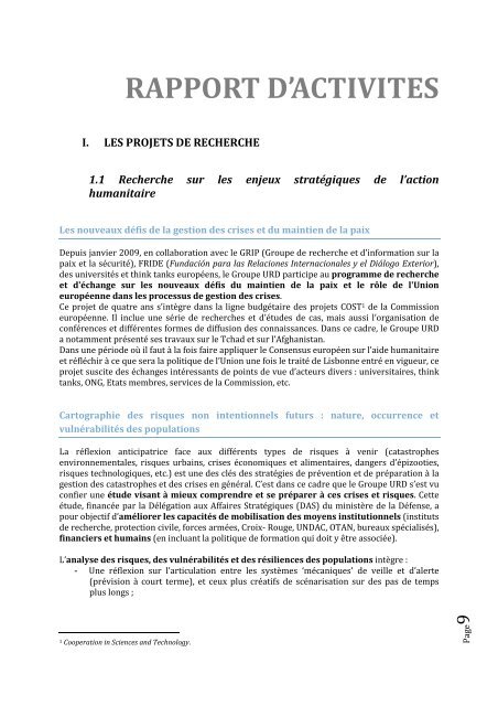 Rapport d'activités 2009 - Groupe URD