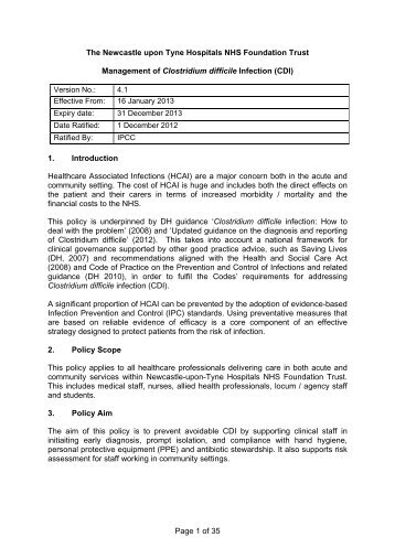 Management of Clostridium Difficile Infection (CDI) - Newcastle ...