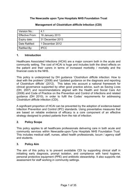 Management of Clostridium Difficile Infection (CDI) - Newcastle ...