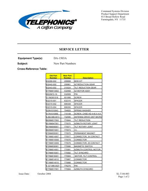 Service Letter 3 (SL-T-04-003) - Telephonics Corporation