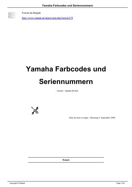 Yamaha Farbcodes und Seriennummern - Ratpak