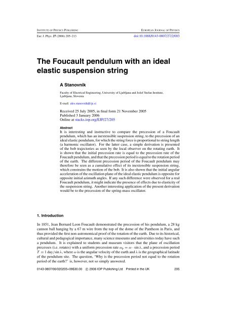 The Foucault pendulum with an ideal elastic suspension string