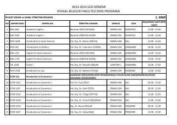 2013-2014 gÃ¼z dÃ¶nemi siyasal bilgiler fakÃ¼ltesi ders programÄ± 1. sÄ±nÄ±f