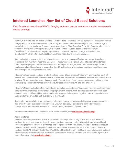 Intelerad Launches New Set of Cloud-Based Solutions