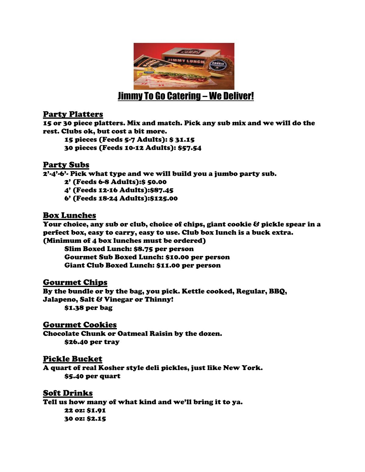Jimmy johns catering menu deals
