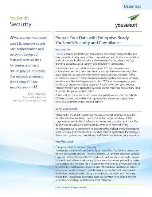 YouSendIt Security Data Sheet – Secure File Transfer and Data ...