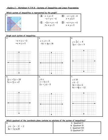 Algebra 2 - Worksheet 4.7/4.8 â Systems of Inequalities and Linear ...