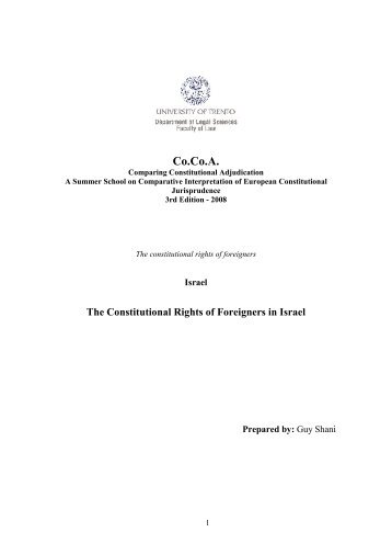 Israel , Guy Shani, The Constitutional Rights of Foreigners in Israel
