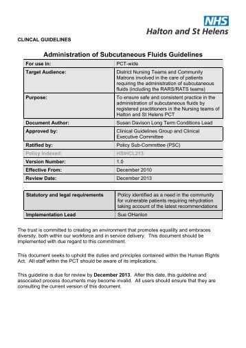 Administration of Subcutaneous Fluids Guidelines - Halton and St ...