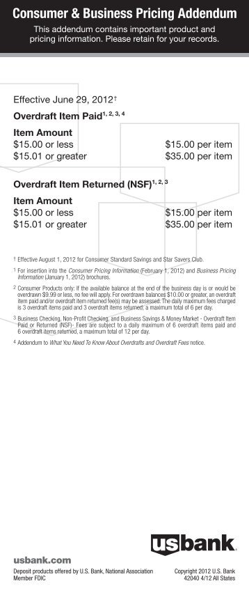 Consumer & Business Pricing Addendum - U.S. Bank