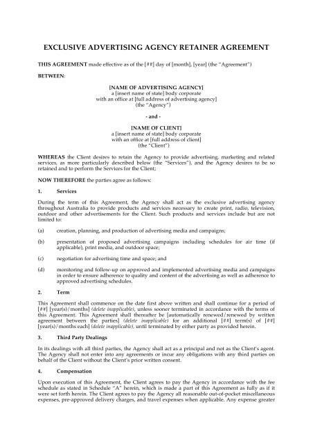 Exclusive Advertising Agency Retainer Agreement MegaDox