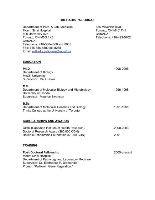 Curriculum Vitae - University of Toronto