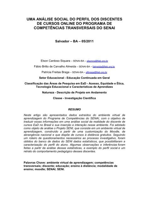 Uma AnÃ¡lise Social do Perfil dos Discentes de Cursos ... - Abed