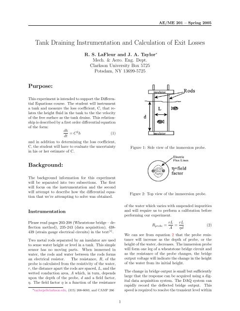 AE/ME 201-- Procedure -- Lab: Tank Draining Instrumentation and ...