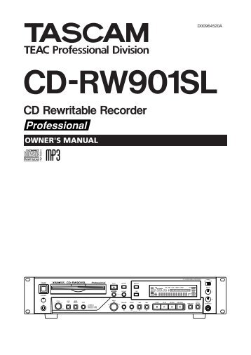Tascam CD-RW901SL Owner's Manual