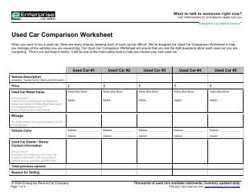 Used Car Comparison Worksheet from Enterprise Car Sales