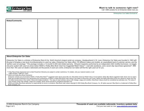 Used Car Comparison Worksheet from Enterprise Car Sales