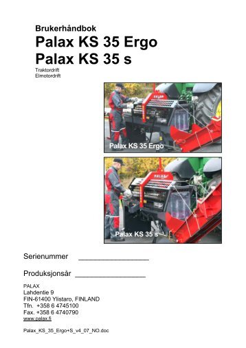 BrukerhÃ¥ndbok Palax KS 35 Ergo Palax KS 35 s - NOA Maskin AS