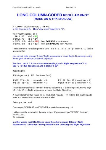 long column-coded standard knots - Charles HAMEL