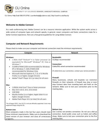 Welcome to Adobe Connect Computer and Network Requirements