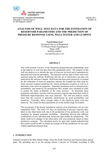 ANALYSIS OF WELL TEST DATA FOR THE ... - Orkustofnun