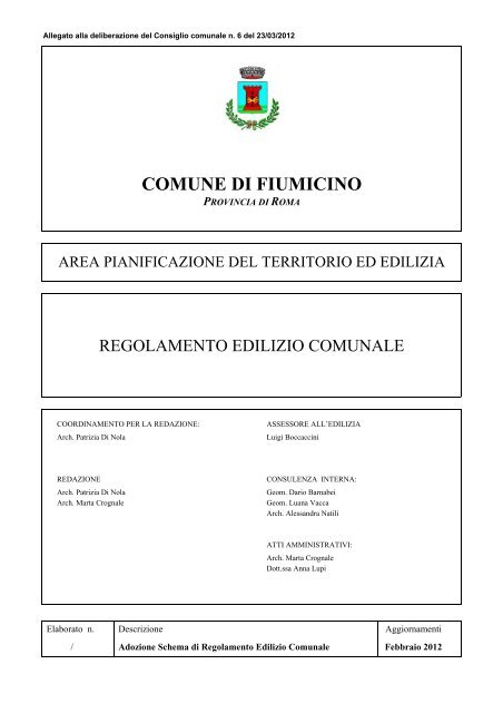 Schema Regolamento Edilizio Comunale Comune Di Fiumicino