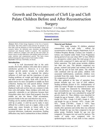Growth and Development of Cleft Lip and Cleft Palate ... - Statperson