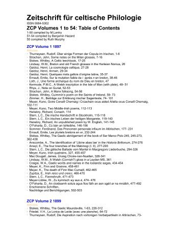 ZCP Volumes 1 to 54: Table of Contents - University College Cork