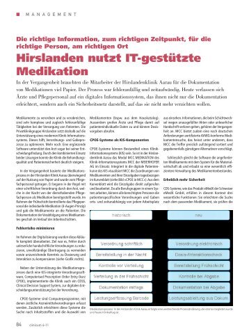 Hirslanden nutzt IT-gestützte Medikation - clinicum