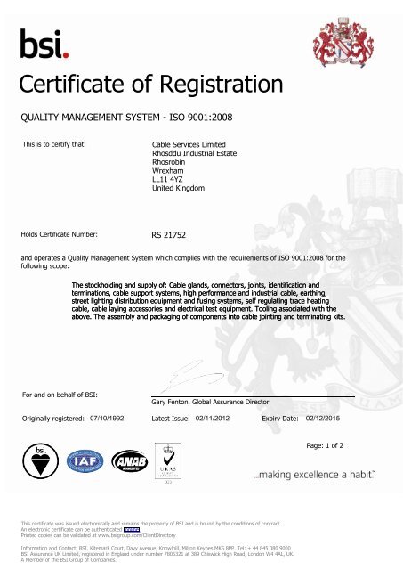 BSI Certificate - Cable Services