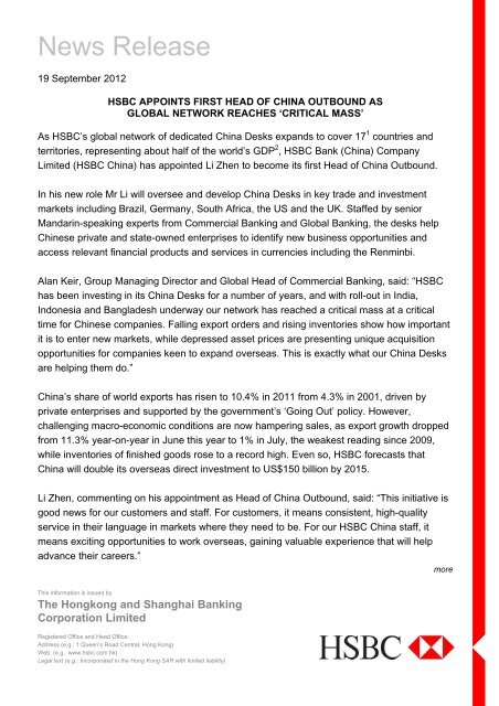 Hsbc Appoints New Head Of China Outbound