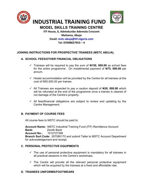 INDUSTRIAL TRAINING FUND - ITF Nigeria