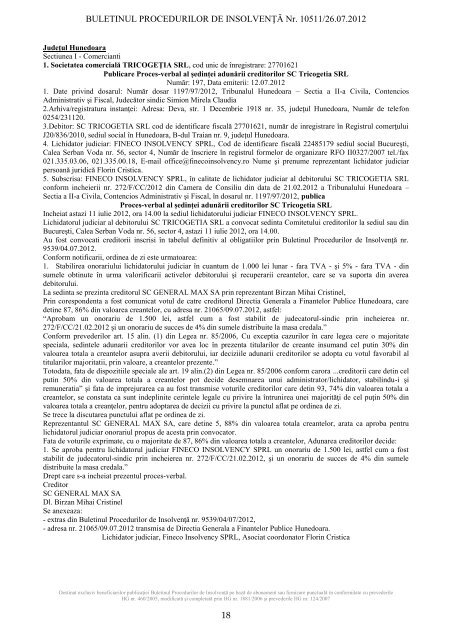 buletinul procedurilor de insolvenÅ£Ä