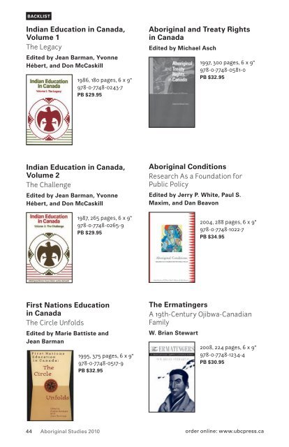 Aboriginal Studies - UBC Press - University of British Columbia