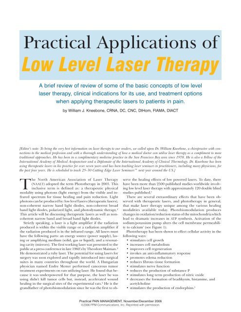 Practical Application of Low Level Laser Therapy