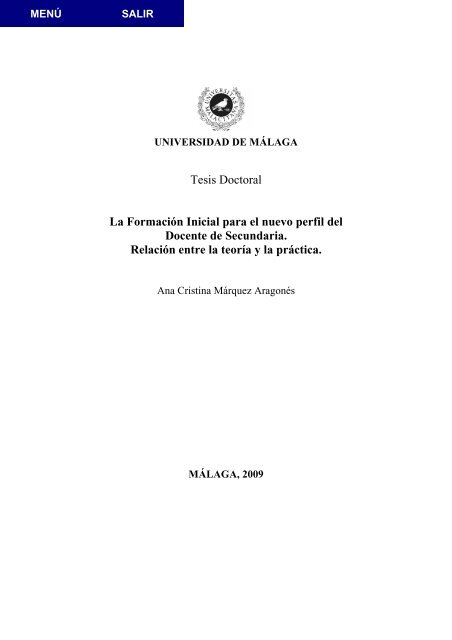 Tesis Doctoral La Formación Inicial para el nuevo perfil del Docente ...
