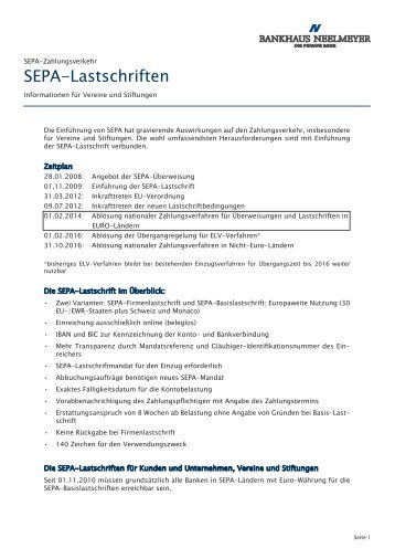 SEPA-Lastschriften - Bankhaus Neelmeyer AG