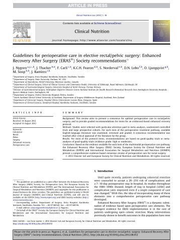 Guidelines for perioperative care in elective rectal/pelvic ... - espen