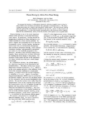 Plasma Heating by Alfven-Wave Phase Mixing, A. Hasegawa and L ...