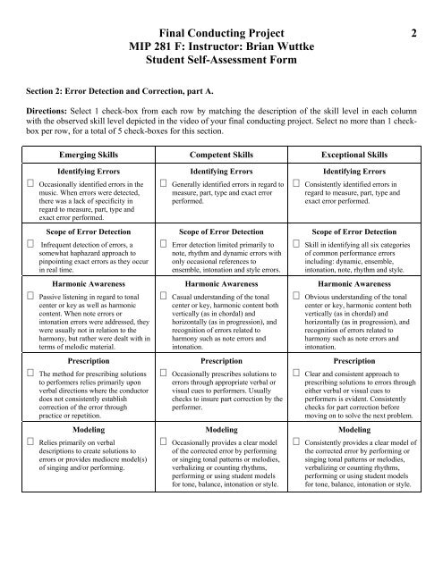 Conducting Rubric Student Self-Assessment - band4me