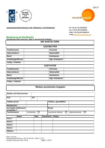 Fragebogen fÃ¼r Gastfamilien - Munichaupair Patricia Brunner e. Kfr.