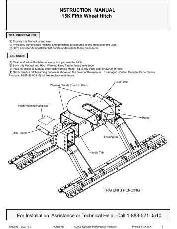 INSTRUCTION MANUAL 15K Fifth Wheel Hitch For ... - Hitchpro.net