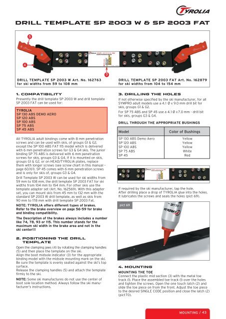 Tyrolia Binding Adjustment Chart