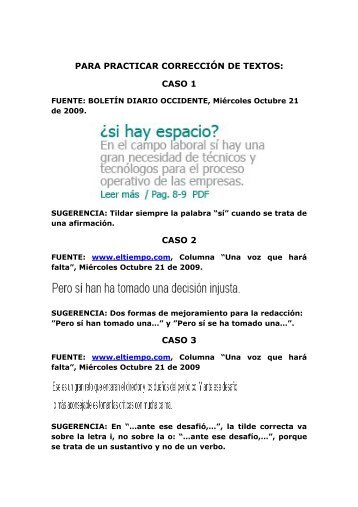 PARA PRACTICAR CORRECCIÓN DE TEXTOS: CASO 1 CASO 2 ...