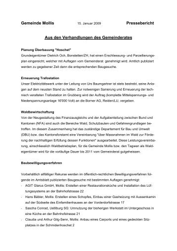 Gemeinde Mollis Pressebericht Aus den ... - Glarus24.ch