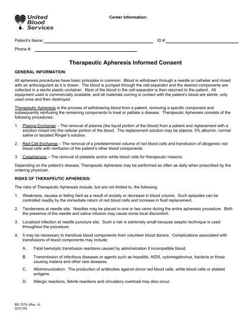 Therapeutic Apheresis Informed Consent - United Blood Services for ...