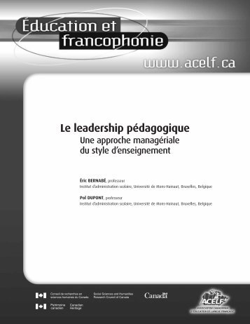 Le leadership pÃ©dagogique : une approche managÃ©riale du - acelf