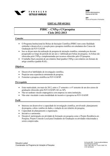 PIBIC â CNPq e GVpesquisa Ciclo 2012-2013