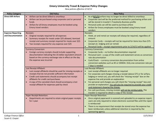 Travel and Expense Policies Comparison Chart - Emory College ...