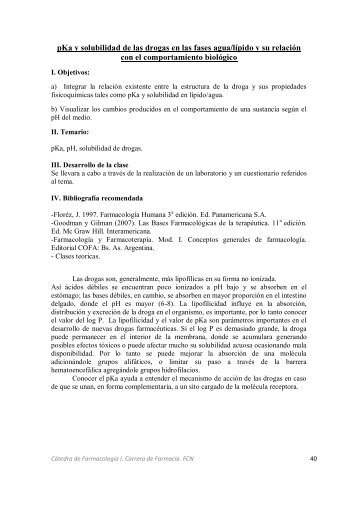 pKa y solubilidad de las drogas en las fases agua/lÃ­pido y su ...